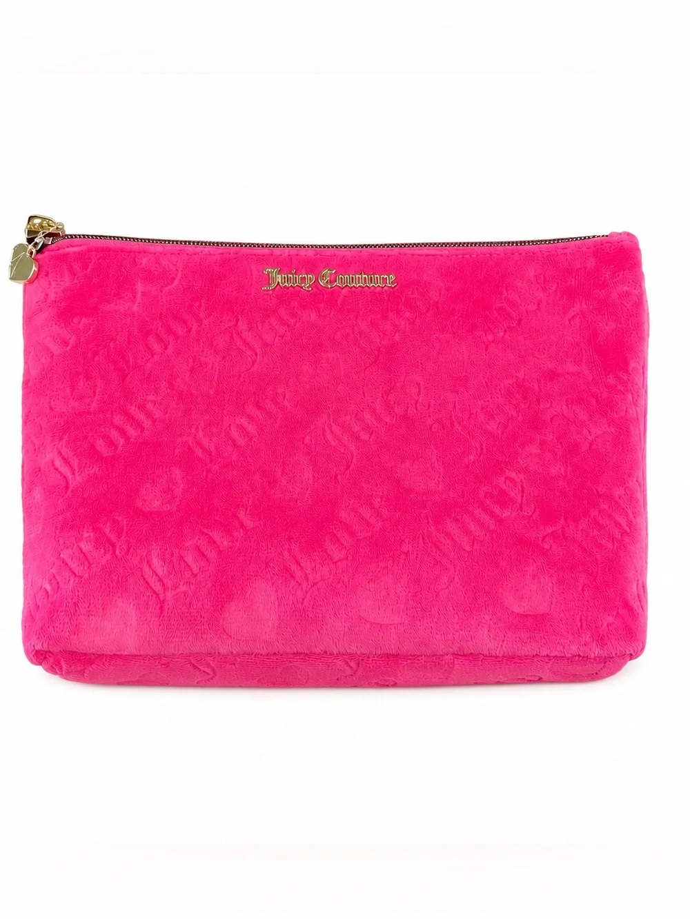 NWT Juicy Couture Hot Pink Velour Large Cosmetic Travel Bag Makeup Case